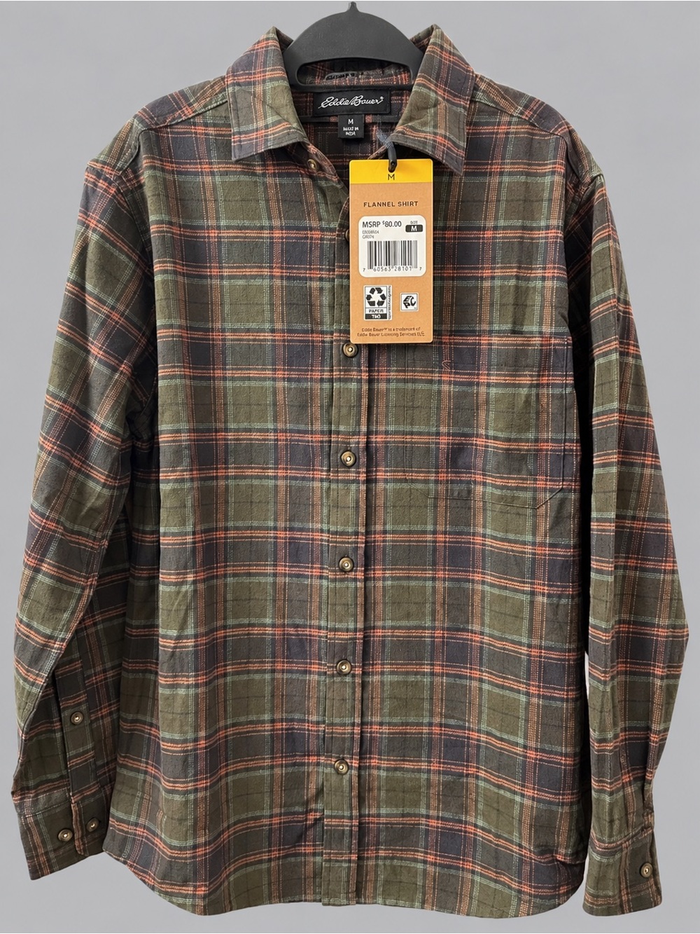 Eddie Bauer Men’s Green Plaid Flannel Button Down Shirt NWT M